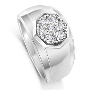 Pompeii3 1 Ct Diamond Ring Men's Cluster Hexagon Band in 10k White or Yellow Gold - 1 of 4