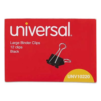 UNIVERSAL Large Binder Clips 1" Capacity 2" Wide Black 12/Box 10220