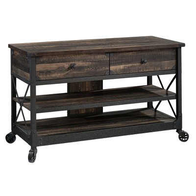 Steel River TV Stand for TVs up to 55" Brown - Sauder: Industrial Style, Open Shelving, Metal Frame