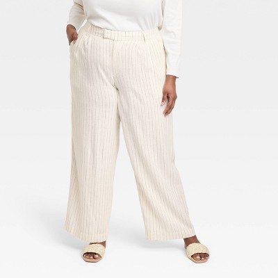 High-Rise Linen Trousers, Wide Leg Pants