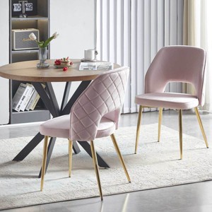 Velvet Upholstery Dining Chair Set of 2,Modern Kitchen Chair with Hollow Back and Gold Metal Legs for Dining Room-Baofuwish - 1 of 4