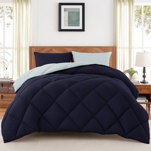 3-Piece Reversible Down Alternative Comforter Set – Solid Comforter with Pillowcases Ultra Soft Microfiber Bedding - Lux Decor Collation - 1 of 4