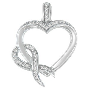 Haus of Brilliance Silver 1/6 cttw Diamond Heart and Ribbon Pendant Necklace - 1 of 4