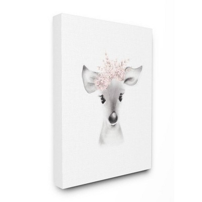 16"x1.5"x20" Sketched Fluffy Deer Flowers Stretched Canvas Wall Art - Stupell Industries