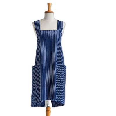 tag Pinstripe Pinafore Smock Cotton Apron 2 Pockets, One Size Fits Most, Machine Wash