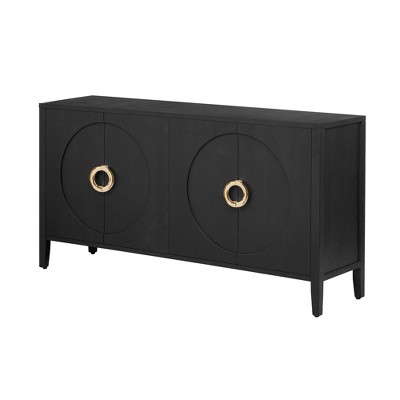 Vynxaria Sophisticated Fir Veneer Cabinet - Textured Finish, 5-Leg Sturdy Structure, Rounded Doors for Corridor/Entrance/Living Room/Study,Black