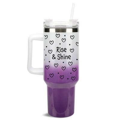 Elanze Designs Rise & Shine Hearts Polka Dots 40 oz. Stainless Steel, Large Water Bottle Coffee Mug, Spill & Leak Resistant, Thermal Travel Tumbler