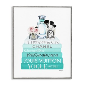 Stupell Industries Glam Fashion Cosmetics Soft Roses Blue Bookstack Black Framed Giclee Art - 1 of 4