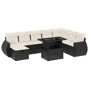 vidaXL 9 Piece Patio Sofa Set with Cushions Black and Cream - Without Storage - 1 of 4