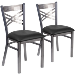 Emma and Oliver 2 Pack Clear Coated "X" Back Metal Restaurant Chair - 1 of 4