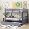 VASIP Full Over Full Rubber Wood Bunk Bed with Trundle, Ladder and Guardrails, Convertible to 2 Full Size Beds, with Twin Size Trundle ,Grey - 2 of 4