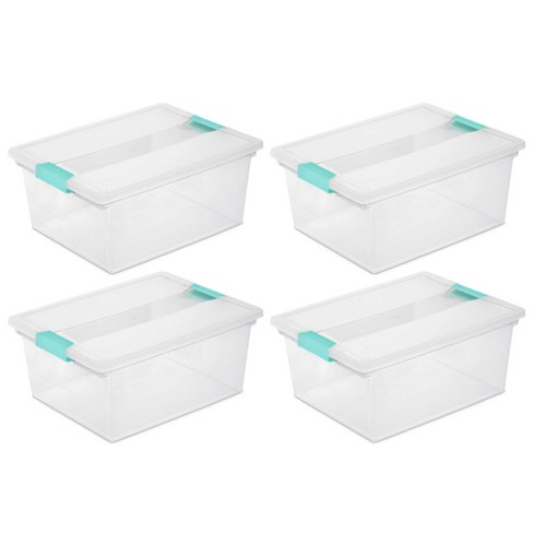 Sterilite Deep Clip Box, Stackable Small Storage Bin With Latching Lid,  Plastic Container To Organize Paper, Office, Home, Clear Base And Lid,  4-pack : Target