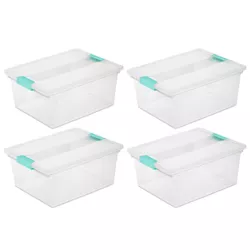 Sterilite Deep Plastic Stackable Storage Container Bin Box Tote with Clear Latching Lid Organizing Solution for Home & Classroom, Clear (4 Pack)