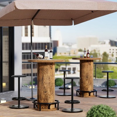 PAKASEPT Round Bar Table and Chairs Set, 37.8'' Bistro Table with 2 Barstools,Cocktail Pub Table with Ring Footrest