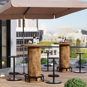 PAKASEPT Round Bar Table and Chairs Set, 37.8'' Bistro Table with 2 Barstools,Cocktail Pub Table with Ring Footrest - 1 of 4