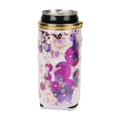 Packed Party Spirit Squad Confetti Skinny Can Cooler, Insulated Metal Can Drink Holder for Tailgate, Pool or Beach (Purple Crush)
