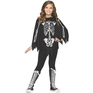 Fun World Girls' Skeleton Pullover Costume - Size 4-14  - Black - 1 of 1