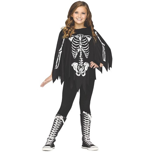 Fun World Girls' Skeleton Pullover Costume - Size 4-14 - Black : Target