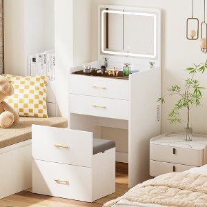 FONTOI 3 in 1 Vanity Table with Plip Top Mirror, Dressing Table with Visible Desktop for Bedroom, White, 15.7"*48.9"*23.6" - 1 of 4