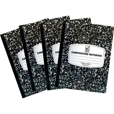 4E's Novelty College Ruled Composition Notebook 4 Pack - Hard Cover, 100 Sheets 9.75" x 7.5" Black Marble School Supplies Notebooks for Students