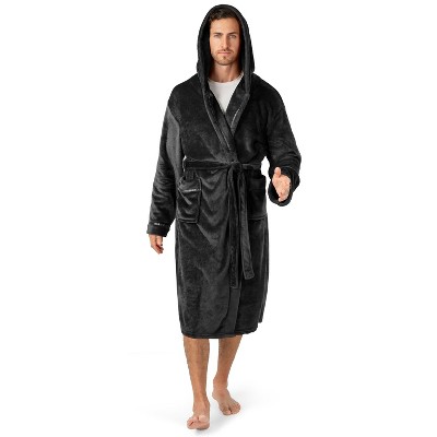 PAVILIA Mens Robe, Hooded Soft Bathrobe for Men, Fleece Plush Warm Shawl Collar Hood Pockets for Bath Shower Spa