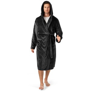 PAVILIA Mens Robe, Hooded Soft Bathrobe for Men, Fleece Plush Warm Shawl Collar Hood Pockets for Bath Shower Spa - 1 of 4