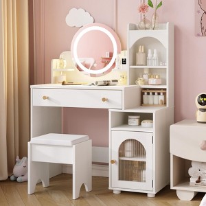 Kids Vanity Table and Chair Set, 2 in 1 Princess Makeup Vanity with Mirror & Lights - 1 of 4