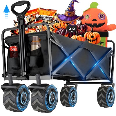 Musment Collapsible Wagon Cart, Portable Utility Wagon for Camping, Beach, Picnic, Shopping, Sports, and Grocery Transport, Black
