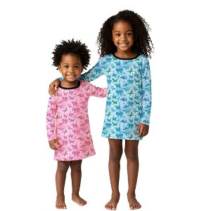 The Pink Picket Fence Suzie Dino Dress for Girls – Long Sleeve, Stretchy and Soft Play Dress – Hand-Painted Dinosaur Print - 1 of 4