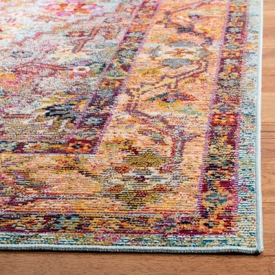 Light Blue and Orange Floral Medallion Runner Rug