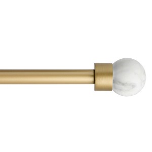 TOWN & COUNTRY LUXE Marbled Sphere Single Indoor Curtain Rod and Finial, Marble Stone Look, Easy Install Wall Mount, Matte Gold, Adjustable 66”-120” - 1 of 2