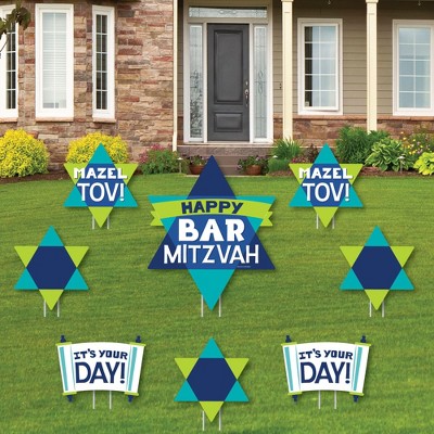 Big Dot of Happiness Blue Bar Mitzvah - Yard Sign and Outdoor Lawn Decorations - Boy Party Yard Signs - Set of 8