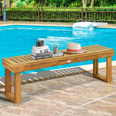 Costway 52'' Outdoor Acacia Wood Dining Bench Chair Seat Slat