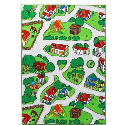 Home Mart Goods Soft City Roads / Camping Site Animals Reversible Fun Kids Area Rug