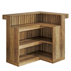 Resenkos Rustic Wooden Corner Bar Table, L - Shaped Home Pub Counter with Stools, Industrial Kitchen Island Decor Brown - 1 of 4