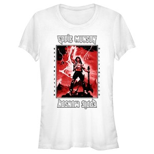 Juniors Womens Stranger Things White Hellfire Club Rockstar Eddie Munson T-Shirt - 1 of 4