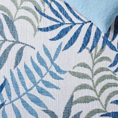 Blue Botanical Pattern Rectangular Indoor/Outdoor Area Rug