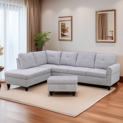 GlasFlength Sectional Sofas with Ottoman, Modern Large Modular Sectional Couch for Living Room, L Shape Upholstered Couch, Gray, Length 97"