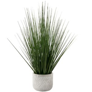Vynxaria Artificial Plant, 21" Tall, Grass, Indoor, Faux, Fake, Table, Greenery, Potted, Real Touch, Decorative, Green Grass, White Pot - 1 of 4