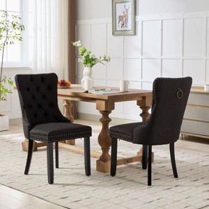 SEVOBAL Dining Chairs Set of 2 Modern Tufted Linen Upholstered Chairs with Solid Wood Legs Nailhead Trim for Dining Room, Black, 25.5"*19.7"*37.4" - 1 of 4