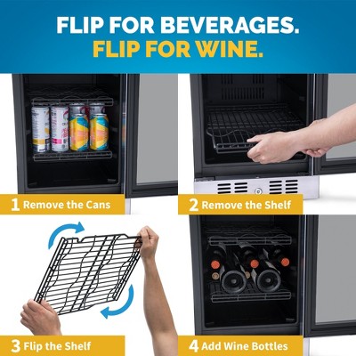 Black Stainless Steel 27" Freestanding Wine and Beverage Fridge with Interior Lighting