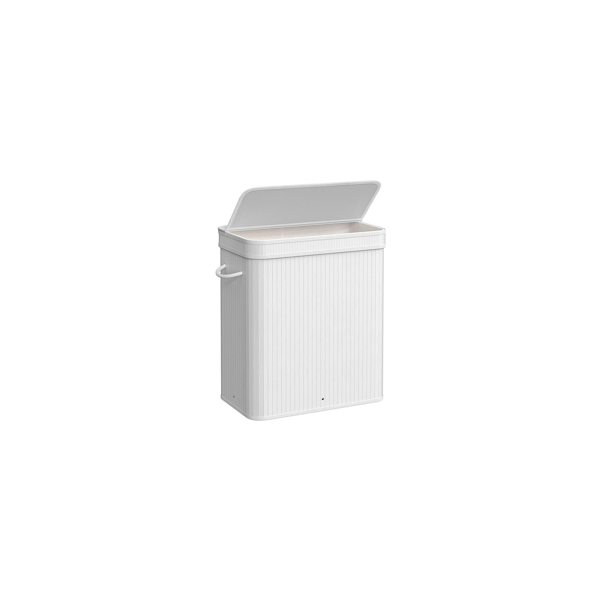 SONGMICS 26 Gallons Laundry Hamper with Lid Bamboo Laundry Basket with Handles White