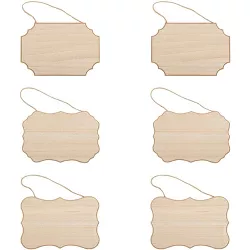 Juvale 6 Pack Unfinished Hanging Wood Signs with Jute Rope, Rectangle Wooden Plaques for DIY Home Decor, 3 Designs, 9 x 6 In