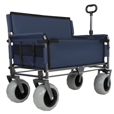 Grungis 3-in-1 Folding Wagon Cart,Shopping Cart with Bench Seat,Utility Cart for Camping,Shopping