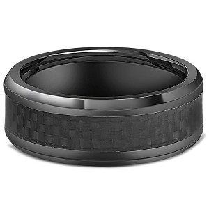 Pompeii3 Black Titanium 8mm Beveled Band with Black Carbon Fiber Inlay Comfort Fit - 1 of 4