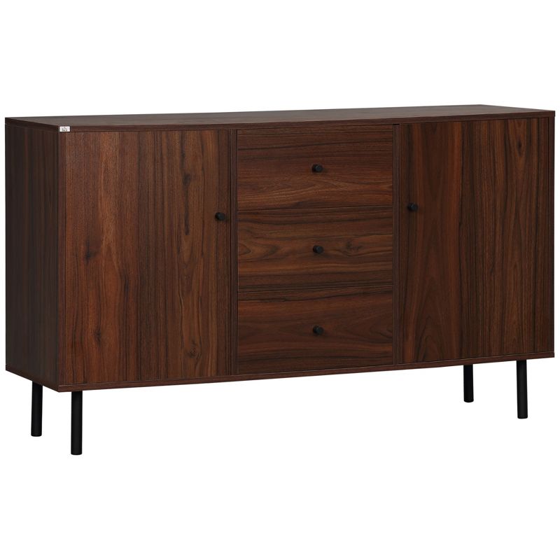 HOMCOM Storage Sideboard, Credenza Cabinet with 2 Cupboards, 3 Drawers and Adjustable Shelves, Buffet Table for Living Room, Entryway, Brown, 1 of 7