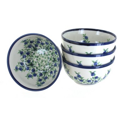 Blue Rose Polish Pottery Porcelain Vine 4 PC Dessert Bowl Set