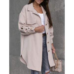 Coolmee Women's Long Trench Coats Single-Breasted Classic Notched Lapel Overcoat Rolled Long Sleeve Slim Outerwear Jackets with Pockets L Apricot - 1 of 4