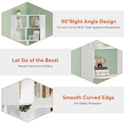 White 6-Tier L-Shaped Corner Bookshelf with Anti-Drop Panels
