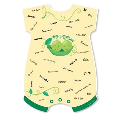 Big Dot of Happiness Double The Fun - Twins Two Peas in a Pod - Baby Bodysuit Guest Book Sign - Baby Shower Guestbook Alternative - Signature Mat